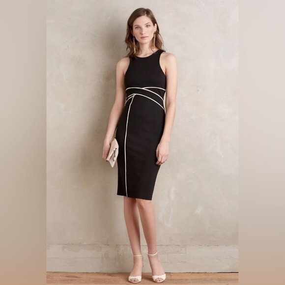 Anthropologie Maeve Cavatina Sheath Sleeveless Piping Little Black Dress Size 4 - Picture 1 of 6